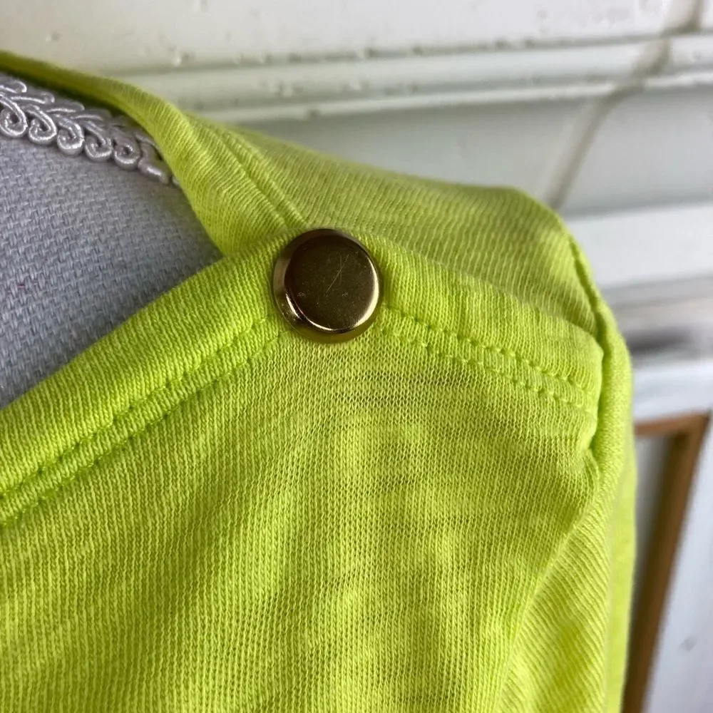 JCrew Painter T long sleeved bright citron boat neck, brass buttons on shoulders